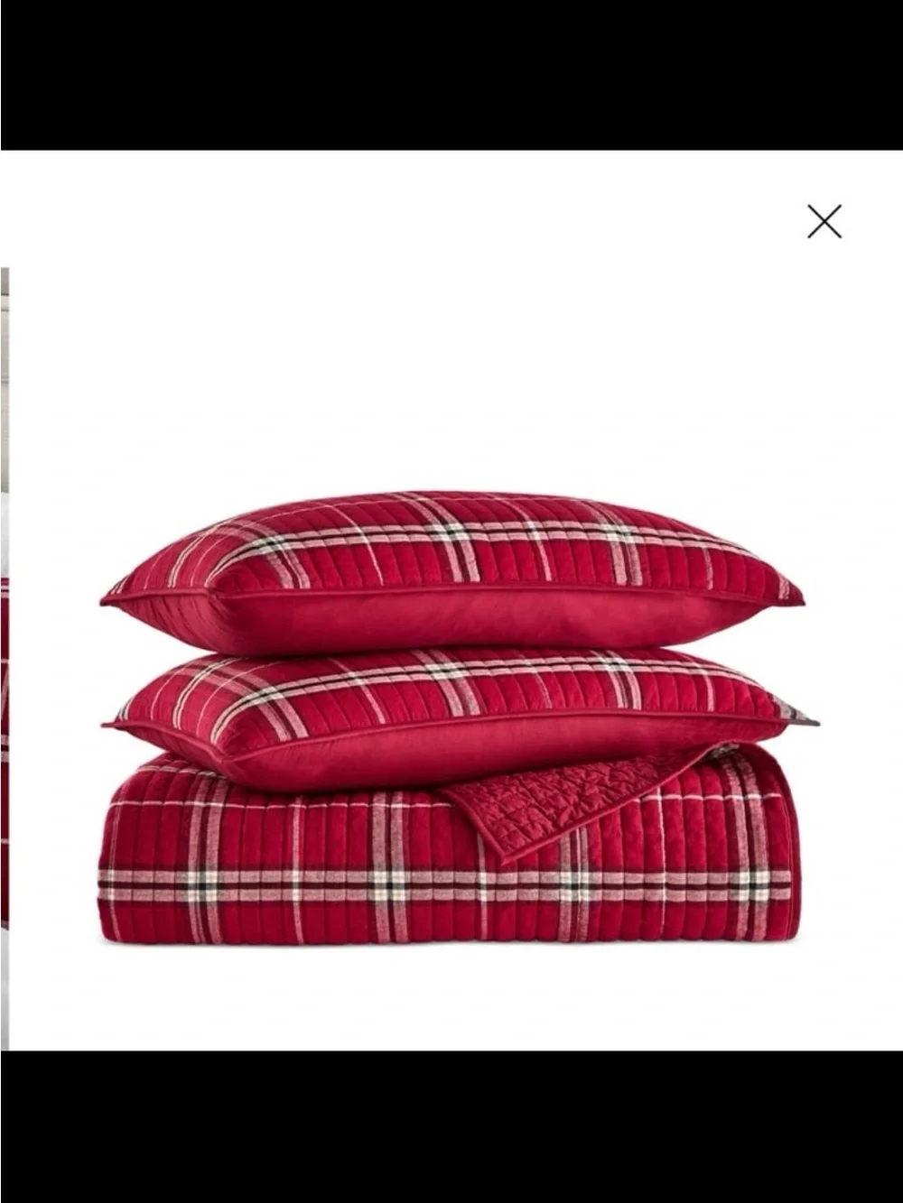 NWT charter club brushed cotton plaid 3-pc quilt set red king MSRP $335